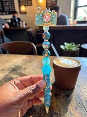 Handcrafted Turquoise Crystal Camera Charm Beaded Pen